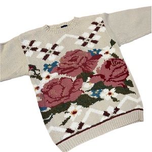 Cottagecore Vintage Floral Chunky Knit Sweater